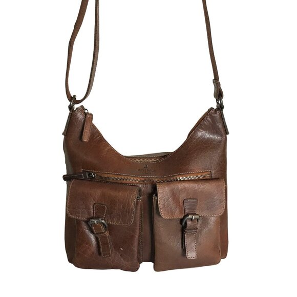 Wild West Los Angeles Brown Leather Crossbody or Shoulder Saddle Bag Pockets - Picture 10 of 12